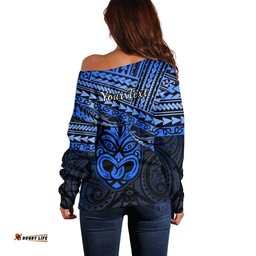 Personalised Matariki New Zealand Off Shoulder Sweater Maori New Year Tiki Blue Version