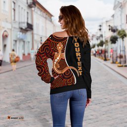 Aboriginal Personalised Women's Off Shoulder Sweater Indigenous Lizard Dreaming