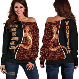Aboriginal Personalised Women's Off Shoulder Sweater Indigenous Lizard Dreaming