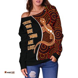 Aboriginal Personalised Women's Off Shoulder Sweater Indigenous Lizard Dreaming