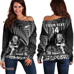 Custom Text And Number New Zealand Silver Fern Rugby Off Shoulder Sweater All Black Koru Maori 09