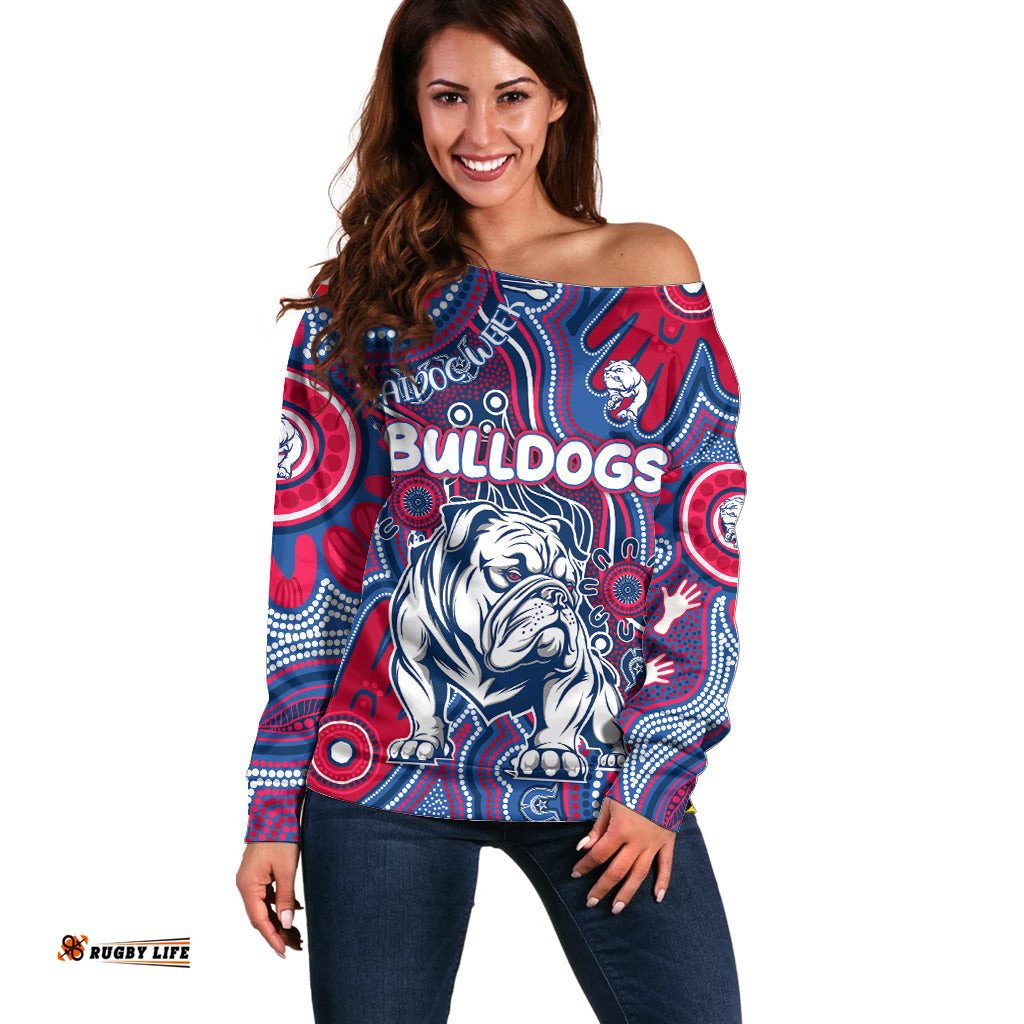 Personalised NAIDOC Week 2024 Western Bulldogs Off Shoulder Sweater Australian Aboriginal Hand Painting