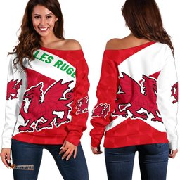 Wales Rugby Women Off Shoulder Sweater Sporty Style