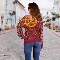Aboriginal Women's Off Shoulder Sweater Aboriginal Snake And Alligator
