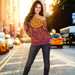 Aboriginal Women's Off Shoulder Sweater Aboriginal Snake And Alligator