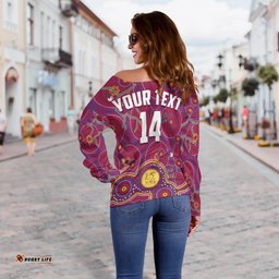 Custom Text And Number Brisbane Football Off Shoulder Sweater Indigenous Pattern Go Lions Unique Version