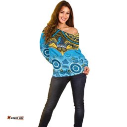 Personalised Titans Rugby Off Shoulder Sweater Aboriginal Mix Polynesian Pattern