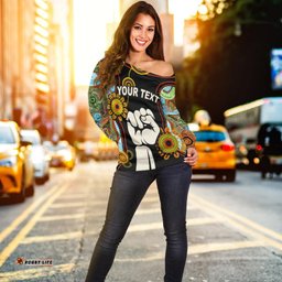 Custom Personalised NAIDOC Women Off Shoulder Sweater Proud History of Getting Up Standing Up and Showing Up