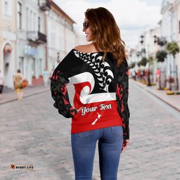 Custom Personalised Waitangi Day Off Shoulder Sweater Maori Fern and Tino Rangatiratanga Flag