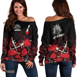 Anzac Off Shoulder Sweater Anzac with Remembrance Poppy Flower Ver2