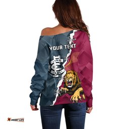 Personalised Lions And Blues Football Off Shoulder Sweater Together Sporty Style