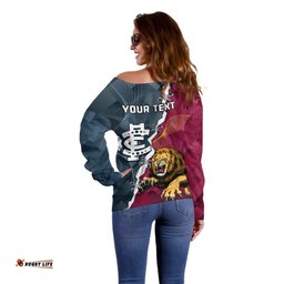 Personalised Lions And Blues Football Off Shoulder Sweater Together Sporty Style