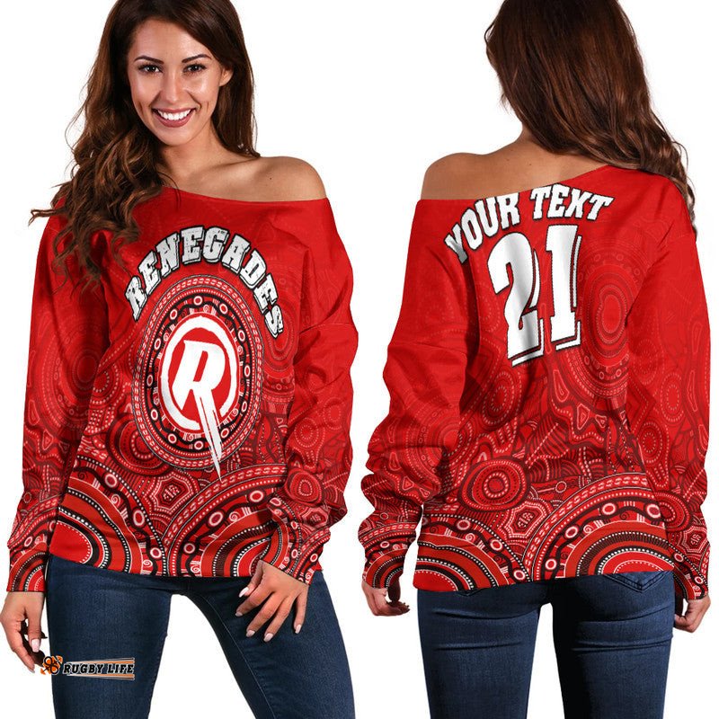 Custom Personalised Melbourne Renegades Indigenous Aboriginal Arts Women Off Shoulder Sweater