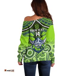 Personalised Raiders Rugby Off Shoulder Sweater Canberra 1981 Aboriginal Mix Polynesian Pattern