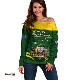 Personalised 12 June Australia King Birthday Off Shoulder Sweater Aboriginal National Color