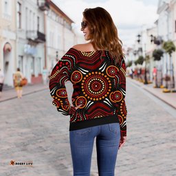 Aboriginal Women's Off Shoulder Sweater Aboriginal Boomerangs With Dot Painting Pattern 04