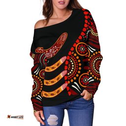 Aboriginal Women's Off Shoulder Sweater Aboriginal Boomerangs With Dot Painting Pattern 04