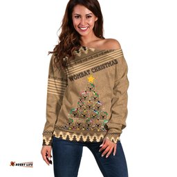 Personalised Wombat Christmas Tree Off Shoulder Sweater Australia Merry Xmas Simple Style