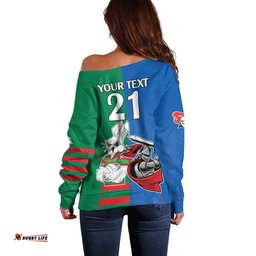 Custom Knights and Rabbitohs Mascot Together Off Shoulder Sweater