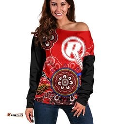 Custom Personalised Melbourne Renegades Women Off Shoulder Sweater Cricket Indigenous Aboriginal Lizard Version