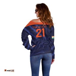 Custom India Cricket Off Shoulder Sweater Go Men In Blue Sporty Version