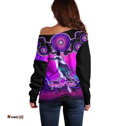 Personalised Australia Sagittarius Kookaburra Zodiac Off Shoulder Sweater Auz Astrology Aboriginal Magenta