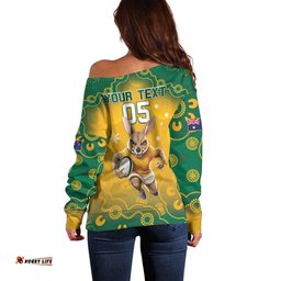 Custom Australia Rugby 2024 Off Shoulder Sweater Go Wallabies Aboriginal Pattern