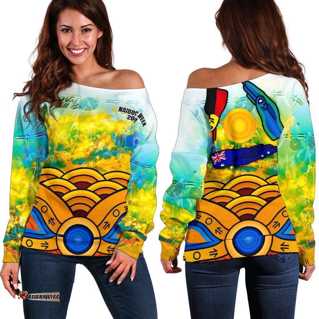 Aboriginal Women's Off Shoulder Sweater, Australia Kangaroo Naidoc Week 2021