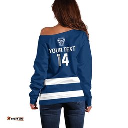 Personalised Geelong Football Off Shoulder Sweater Go Cats Navy Blue Sporty Style