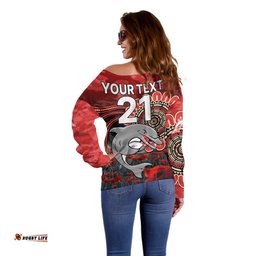 Custom Personalised NRL ANZAC Redcliffe Dolphins Poppy Flowers Off Shoulder Sweater