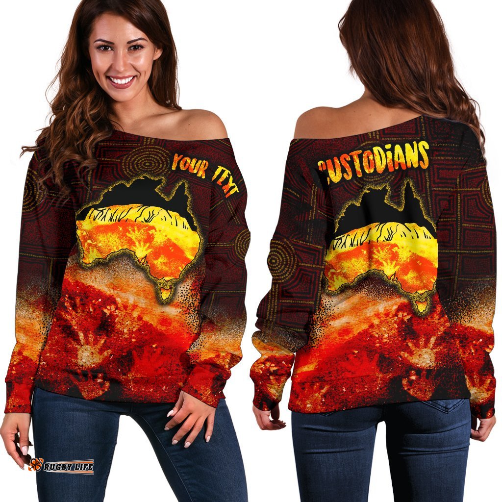 Aboriginal Personalised Women's Off Shoulder Sweater Anangu Custodians