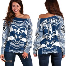 Custom Text And Number Cats Football Off Shoulder Sweater Geelong 1859 Indigenous Sporty Version