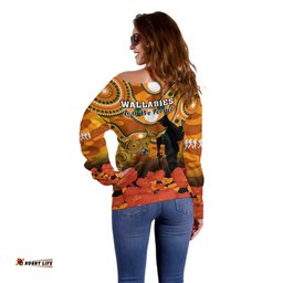 Wallabies Rugby ANZAC Off Shoulder Sweater Aboriginal Camouflage Lest We Forget