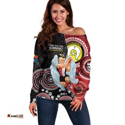 Custom AFL St Kilda NAIDOC Week Off Shoulder Sweater Keep The Fire Burning Indigenous Art