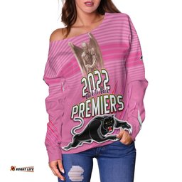 Custom Personalised Panthers Proud Off Shoulder Sweater Back to Back Premiers Version Pink