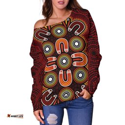 ABoriginal Women's Off Shoulder Sweater Aboriginal Dot Painting Flowers Style