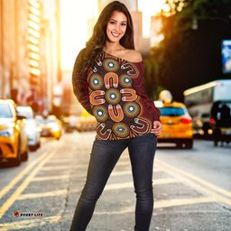 ABoriginal Women's Off Shoulder Sweater Aboriginal Dot Painting Flowers Style