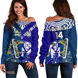 Custom Text And Number Bulldogs And Cowboys Rugby Off Shoulder Sweater Together Indigenous 02