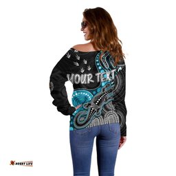 Personalised NAIDOC Week AFL Powers Off Shoulder Sweater Aboriginal Dot Art Lizard Mix Boomerang