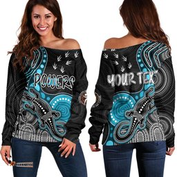 Personalised NAIDOC Week AFL Powers Off Shoulder Sweater Aboriginal Dot Art Lizard Mix Boomerang