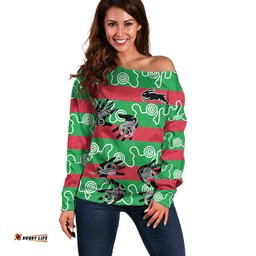 Rabbitohs Rugby Premiers Off Shoulder Sweater Go The Bunnies Aboriginal Dots