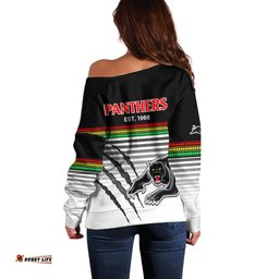 Penrith Panthers Rugby Off Shoulder Sweater Authentic Permiers Black Version 2023
