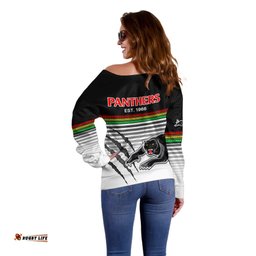 Penrith Panthers Rugby Off Shoulder Sweater Authentic Permiers Black Version 2023