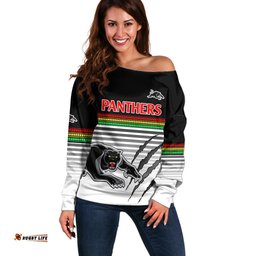 Penrith Panthers Rugby Off Shoulder Sweater Authentic Permiers Black Version 2023