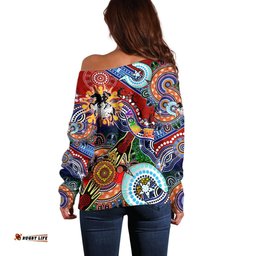 Personalised Dragons NAIDOC Week 2024 Off Shoulder Sweater Australia Aboriginal Dot Painting