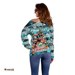 Custom Power Football Merry Christmas Off Shoulder Sweater Indigenous Australian Art