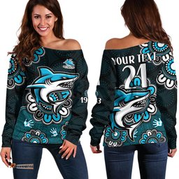 Custom Personalised NRL Cronulla Sutherland Sharks Rugby Sharkies 1963 Aboriginal Off Shoulder Sweater