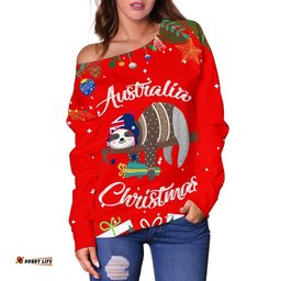 Australia Christmas Women's Off Shoulder Sweater Red Merry Christmas