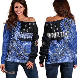 Personalised NAIDOC Week AFL Kangaroos Off Shoulder Sweater Aboriginal Dot Art Lizard Mix Boomerang