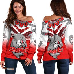 Custom Personalised Dolphins Rugby Off Shoulder Sweater Redcliffe Come Back Stronger